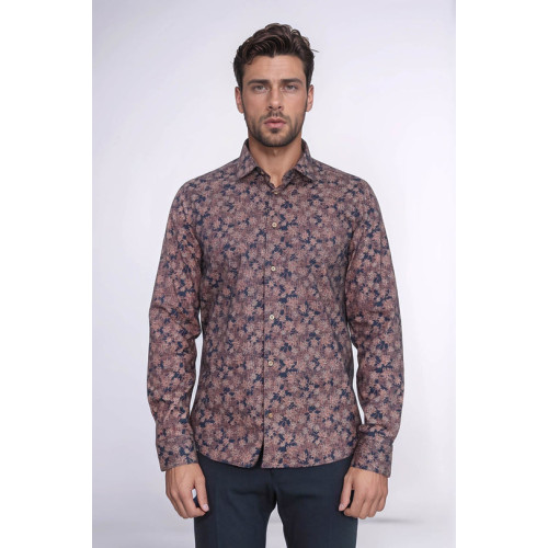 Bloom Patterned Brown Slim-Fit Shirt