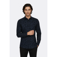 Bloom Patterned Dark Blue Slim Fit Shirts For Men