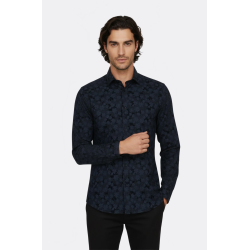 Bloom Patterned Dark Blue Slim Fit Shirts For Men