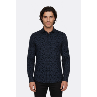 Bloom Patterned Dark Blue Slim Fit Shirts For Men