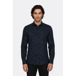Bloom Patterned Dark Blue Slim Fit Shirts For Men