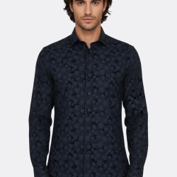 Bloom Patterned Dark Blue Slim Fit Shirts For Men