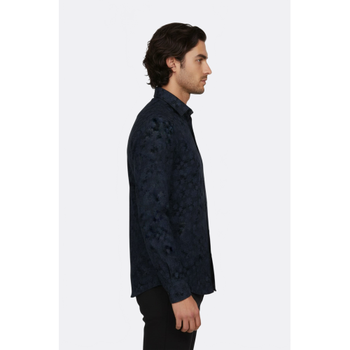 Bloom Patterned Dark Blue Slim Fit Shirts For Men
