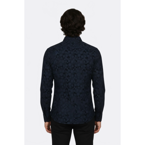 Bloom Patterned Dark Blue Slim Fit Shirts For Men