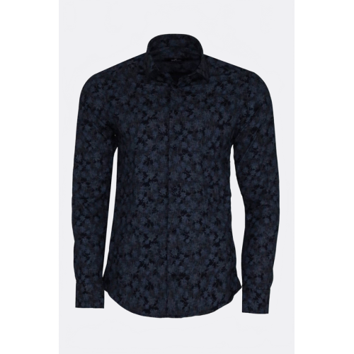 Bloom Patterned Dark Blue Slim Fit Shirts For Men