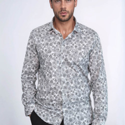 Bloom Patterned Dark Slim-Fit Grey Men's Shirt