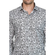 Bloom Patterned Dark Slim-Fit Grey Men's Shirt