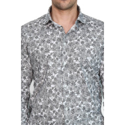 Bloom Patterned Dark Slim-Fit Grey Men's Shirt