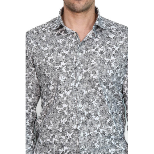 Bloom Patterned Dark Slim-Fit Grey Men's Shirt