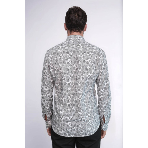 Bloom Patterned Dark Slim-Fit Grey Men's Shirt