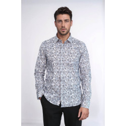 Bloom Patterned Grey Slim-Fit Shirt
