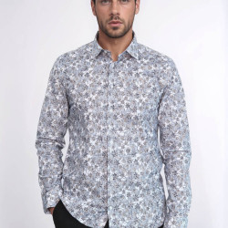 Bloom Patterned Grey Slim-Fit Shirt
