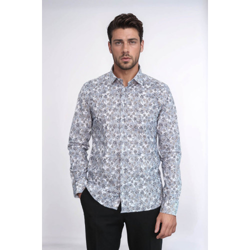 Bloom Patterned Grey Slim-Fit Shirt