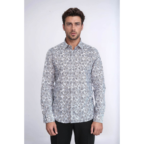 Bloom Patterned Grey Slim-Fit Shirt