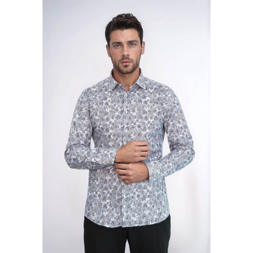 Bloom Patterned Grey Slim-Fit Shirt