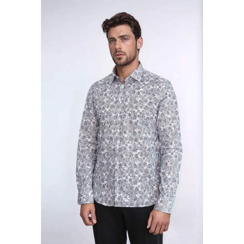 Bloom Patterned Grey Slim-Fit Shirt