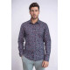 Bloom Patterned Slim-Fit Navy Blue Men's Shirt