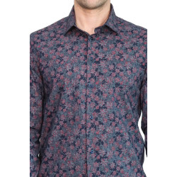 Bloom Patterned Slim-Fit Navy Blue Men's Shirt