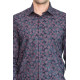 Bloom Patterned Slim-Fit Navy Blue Men's Shirt