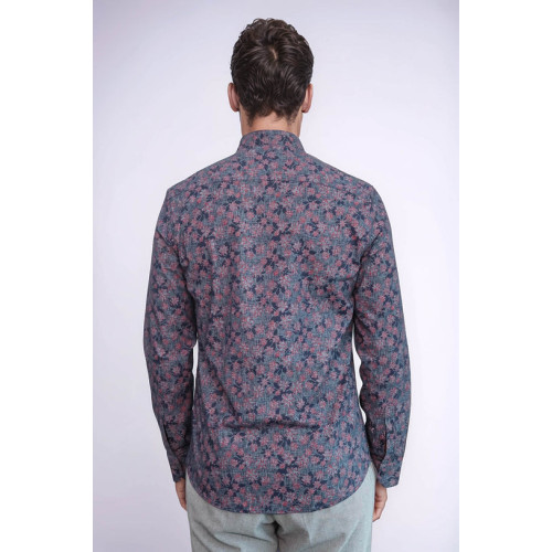 Bloom Patterned Slim-Fit Navy Blue Men's Shirt