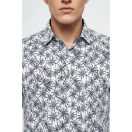 Blue Floral Patterned Long Sleeve White Men's Shirt
