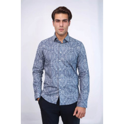 Blue Patterned Slim Fit Men's Shirt