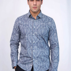 Blue Patterned Slim Fit Men's Shirt