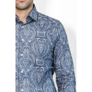Blue Patterned Slim Fit Men's Shirt