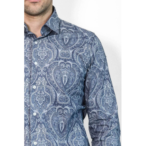 Blue Patterned Slim Fit Men's Shirt
