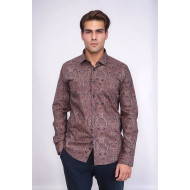 Brown Patterned Slim-Fit Men's Shirt