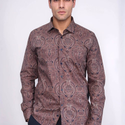 Brown Patterned Slim-Fit Men's Shirt