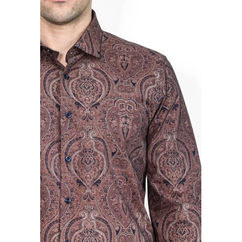 Brown Patterned Slim-Fit Men's Shirt
