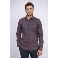 Brown Tiny Check Patterned Slim-Fit Shirt