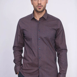 Brown Tiny Check Patterned Slim-Fit Shirt