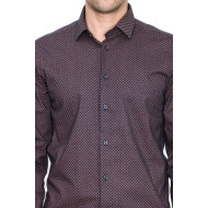 Brown Tiny Check Patterned Slim-Fit Shirt