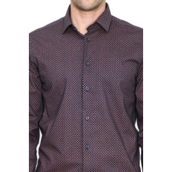 Brown Tiny Check Patterned Slim-Fit Shirt