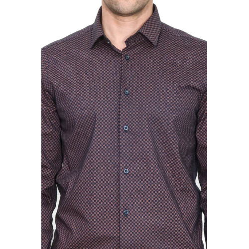 Brown Tiny Check Patterned Slim-Fit Shirt