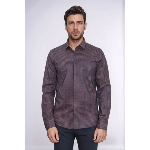 Brown Tiny Check Patterned Slim-Fit Shirt