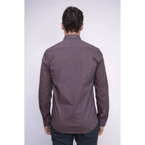 Brown Tiny Check Patterned Slim-Fit Shirt