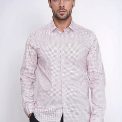Claret Red Tiny Check Patterned Slim-Fit Men's Shirt