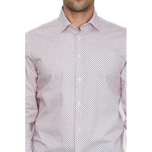 Claret Red Tiny Check Patterned Slim-Fit Men's Shirt