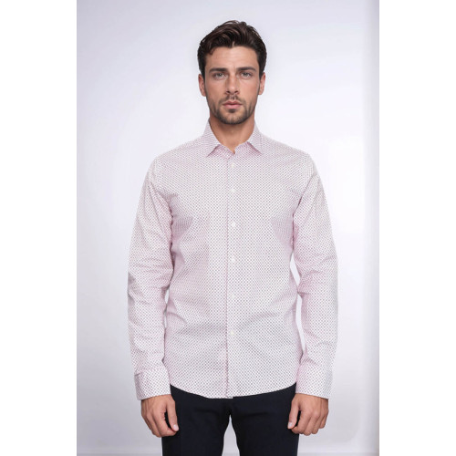 Claret Red Tiny Check Patterned Slim-Fit Men's Shirt