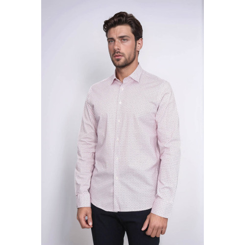 Claret Red Tiny Check Patterned Slim-Fit Men's Shirt