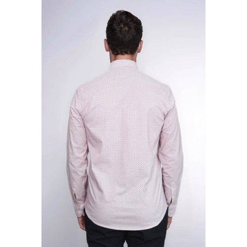 Claret Red Tiny Check Patterned Slim-Fit Men's Shirt