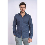Dark Blue Tiny Check Patterned Slim-Fit Shirt