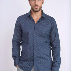 Dark Blue Tiny Check Patterned Slim-Fit Shirt