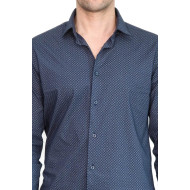 Dark Blue Tiny Check Patterned Slim-Fit Shirt