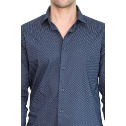 Dark Blue Tiny Check Patterned Slim-Fit Shirt