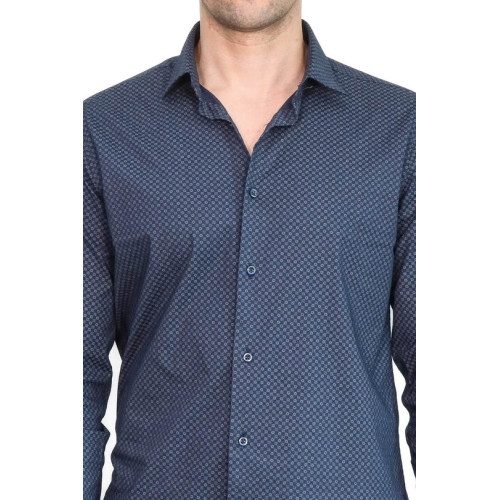 Dark Blue Tiny Check Patterned Slim-Fit Shirt