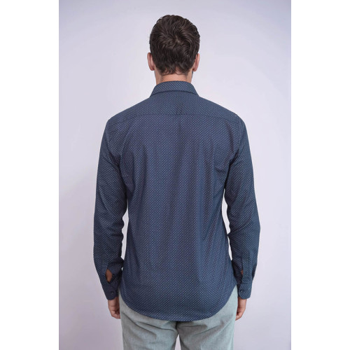 Dark Blue Tiny Check Patterned Slim-Fit Shirt